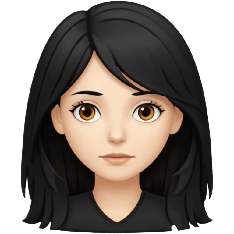 white woman with choppy long black hair and brown eyes emoji