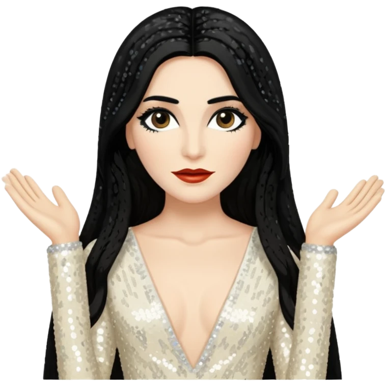 Conchita with long black hair, ivory sequin outfit emoji