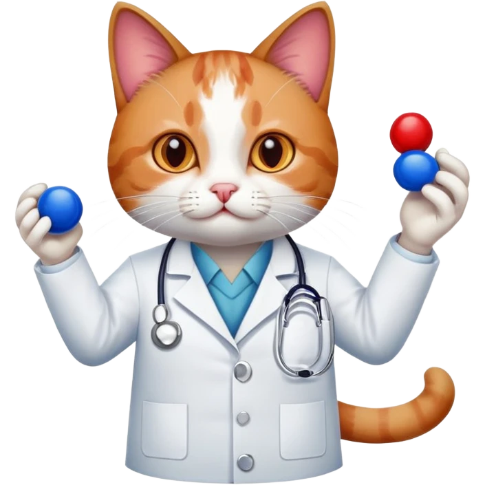 cat dressed as a doctor holding out a red and blue pill emoji