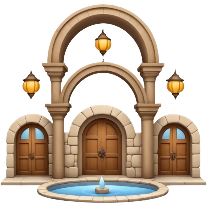 3D Apple-style emoji of a full traditional Turkish han. Rounded stone building with arched wooden doors and windows, small courtyard, fountain, arches, and hanging lanterns. Glossy, smooth, soft shadows, clean white background.






 emoji