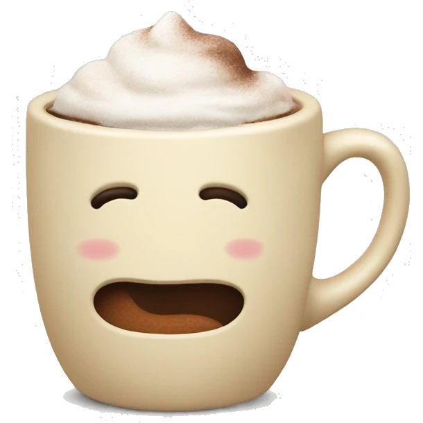 A cream colored mug, with hot coco emoji