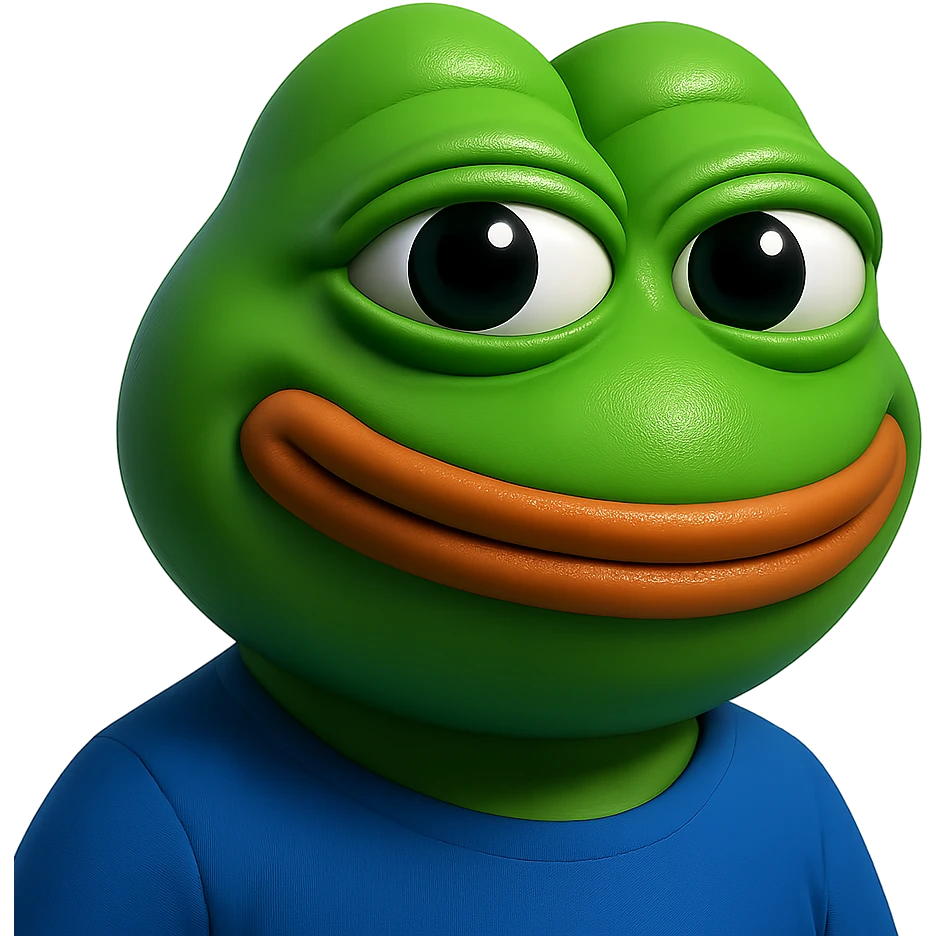 pepe in
- 3d style
- bright green
- smiling
- looking straight at the camera
- good highlights and shadows emoji