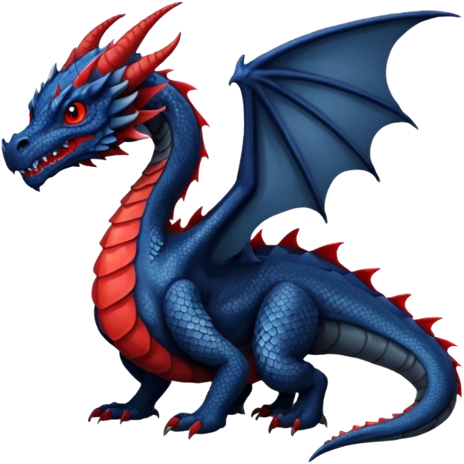 midnight blue-gray-black, with red markings, white belly, scaley scaly dragon draconic Bastet-Noibat-Gatomon-Garchomp-Digimon-Fakémon-Pokémon-creature (full body) emoji