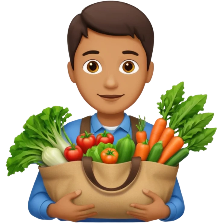 man holding vegetables bag emoji