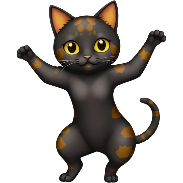Black tourtishell cat with yellow eyes dancing emoji