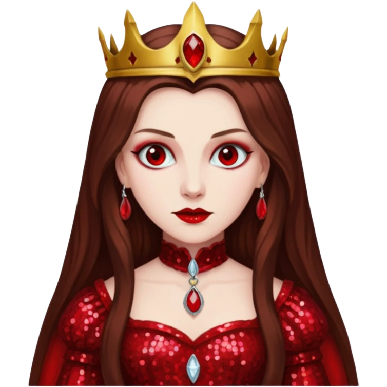 Countess Bathory with long brown hair, red sequin outfit emoji