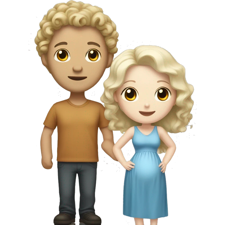 A white-skinned man with curly black hair and a white-skinned pregnant woman with shoulder-length, slightly blonde hair. emoji
