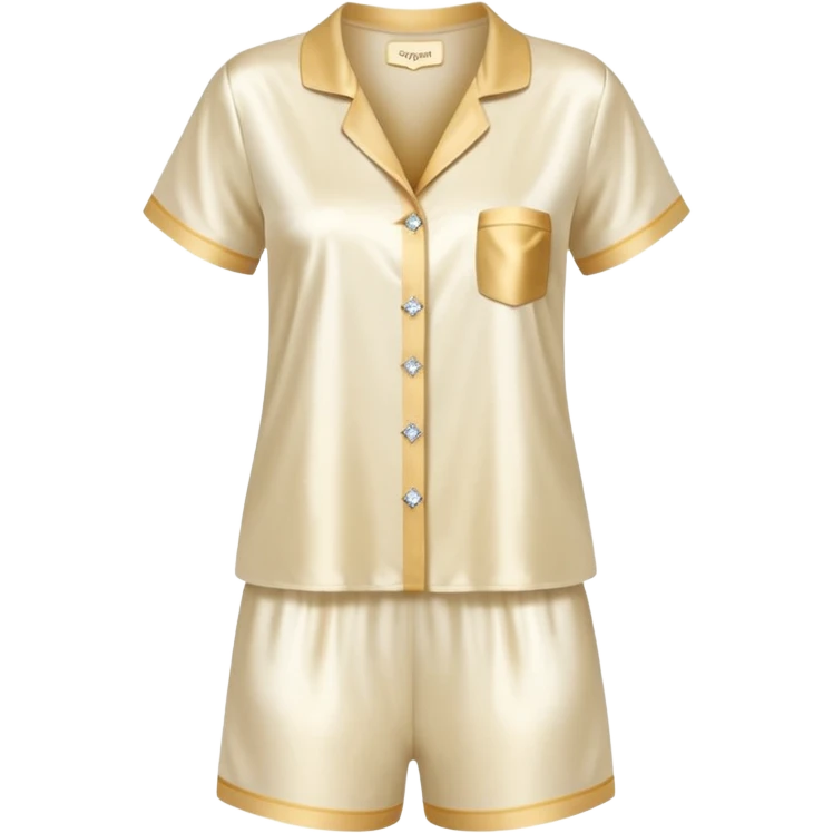 Light cream silk pyjamas set with a little diamond on the pocket golden emoji