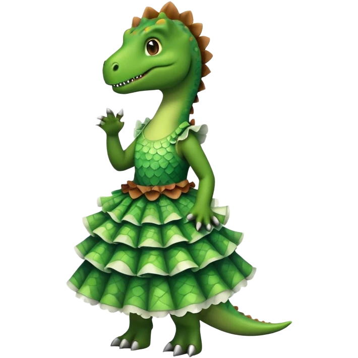 A dinosaur wearing a dress emoji