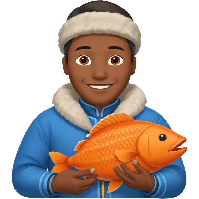 inuit man with traditional inuit clothes and orange fish emoji