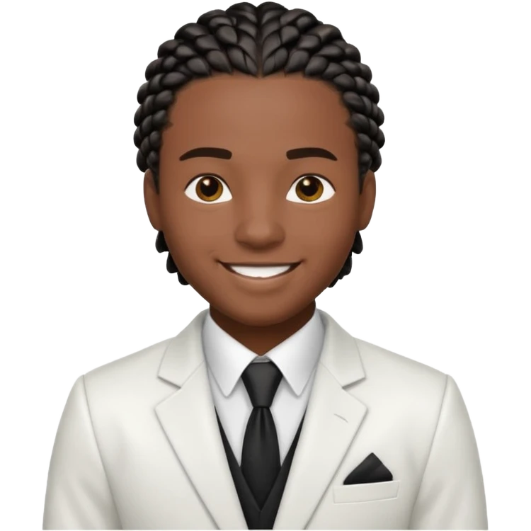 a young black guy with black cornrow braids wearing a full white suit emoji