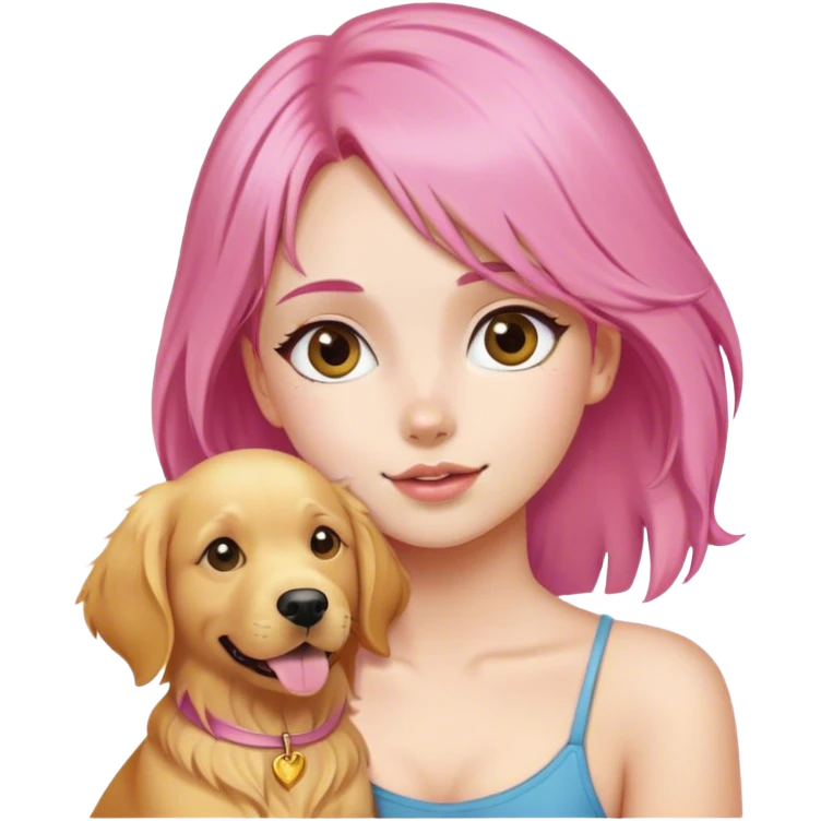 a pink hair girl and a golden retriever emoji