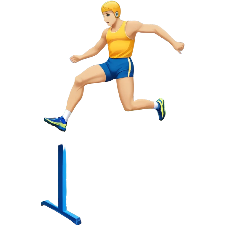 A collage of track and field equipment: a starting block, javelin, hurdle, discus, and high jump bar, symbolizing various disciplines. The background features a vibrant stadium with a running track, field events area, and cheering crowds.  emoji