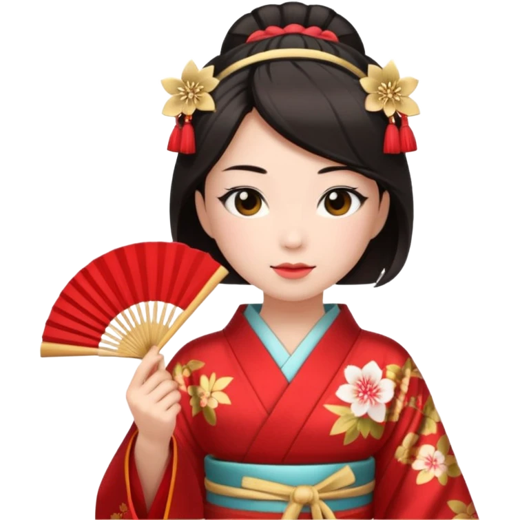 Kimono princess, red kimono with fan emoji