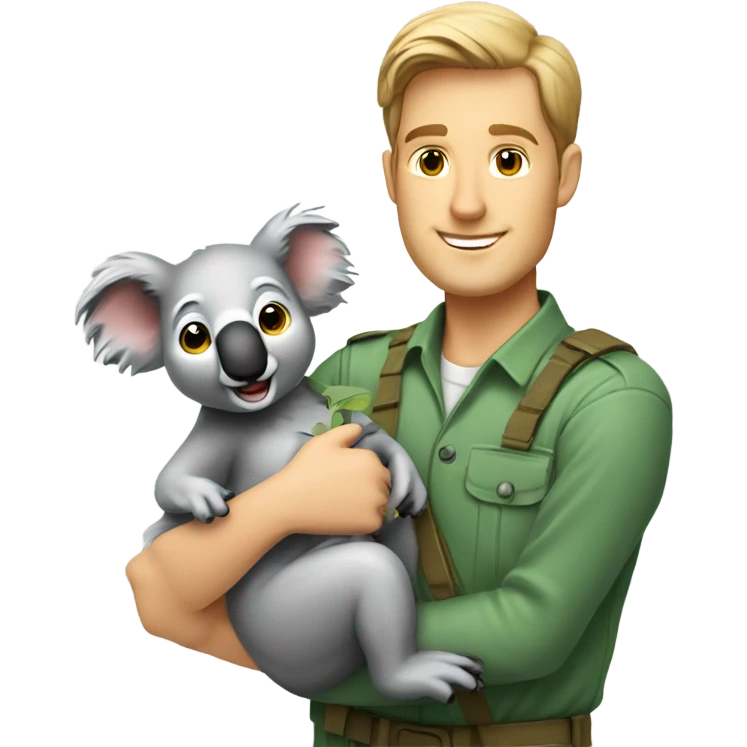 Caucasian male zookeeper holding koala emoji