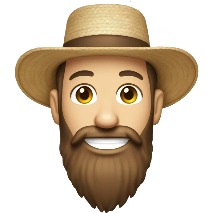 Amish man white with brown straw hat building a building with beard smiling emoji
