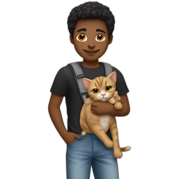 Jeune homme noir avec son Chaton mignon emoji