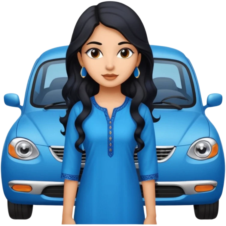 a pretty indian bratz girl with wavy long black hair. wearing a blue kurti, eyeliner on, indian auto behind her emoji