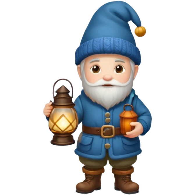 гном в сказочном зимнем лесу в руках держитфонарь emoji
