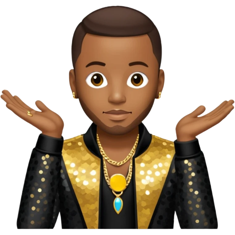 Pleasure P, R&B Singer from Pretty Ricky with dark brown hair, gold sequin outfit emoji