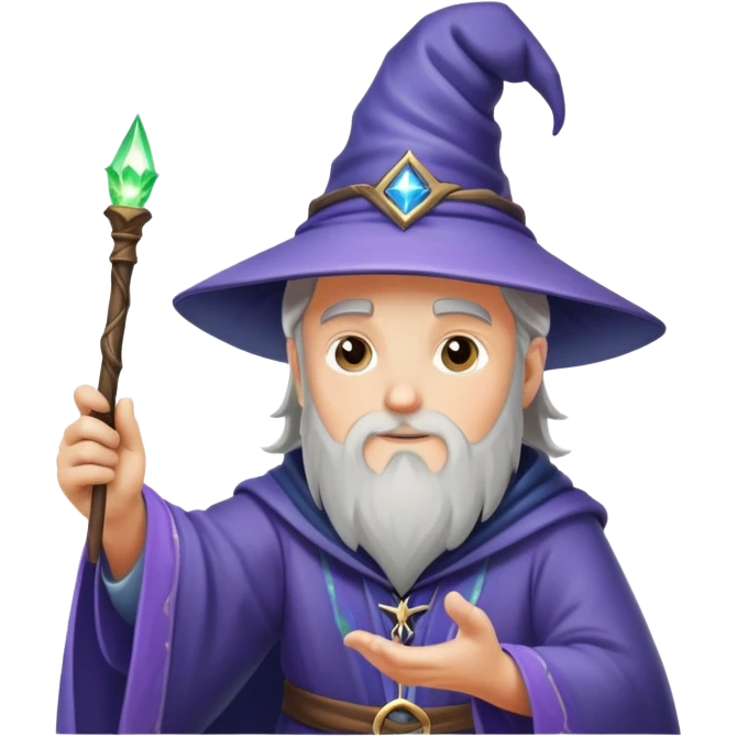 man wizard casting a spell with a wand, sparkles and magic emoji