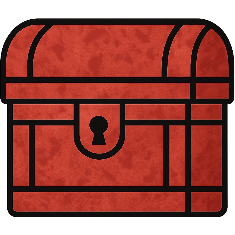 a treasure chest made entirely of red with multiple shades and tones of red to show weathered, worn, and splotchy parchment-like texture, absolutely no other colors besides red emoji