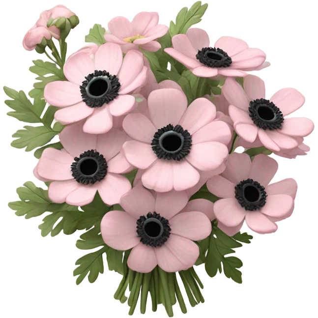 Realistic, detailed bouquet with light pink flowers and anenomes  emoji
