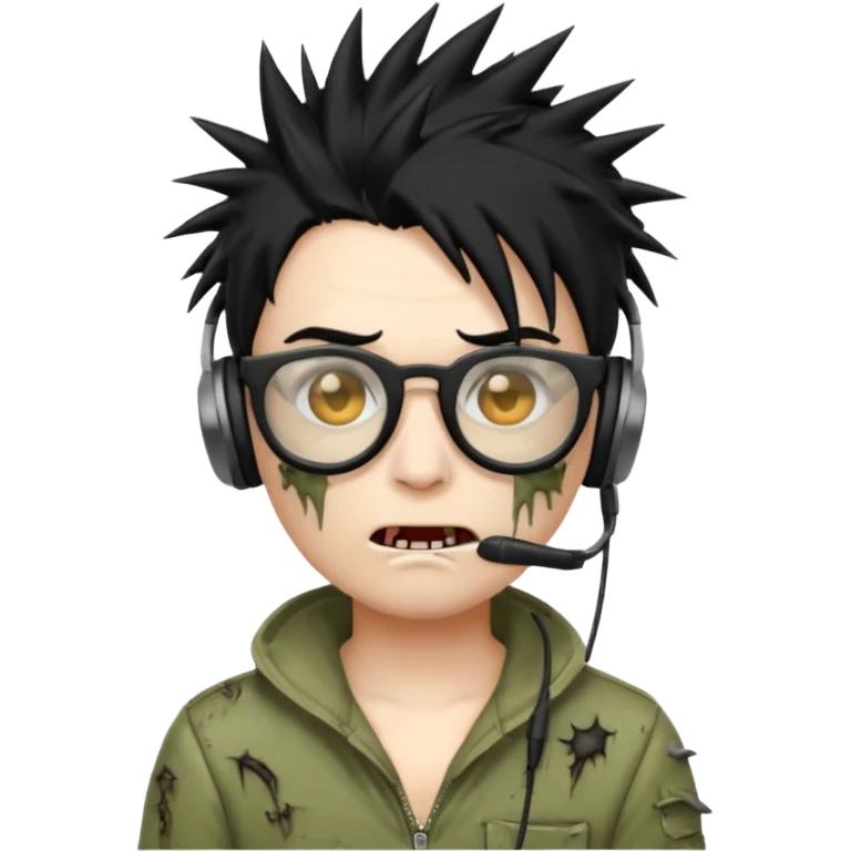 make a zombie iphone emoji with black  glasses, scratches black spiky hair and headphone
 emoji