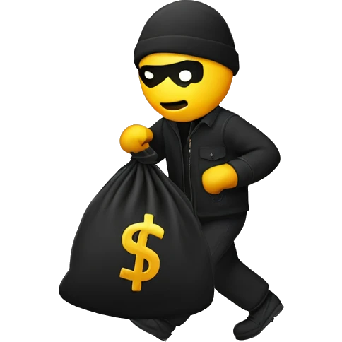 Thief stealing money bag with the word “Toptier” embroidered on it emoji
