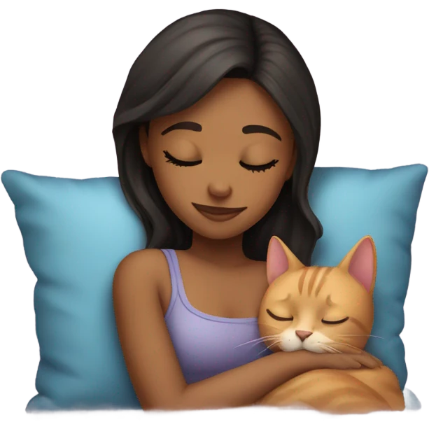 a girl sleep with a cat emoji