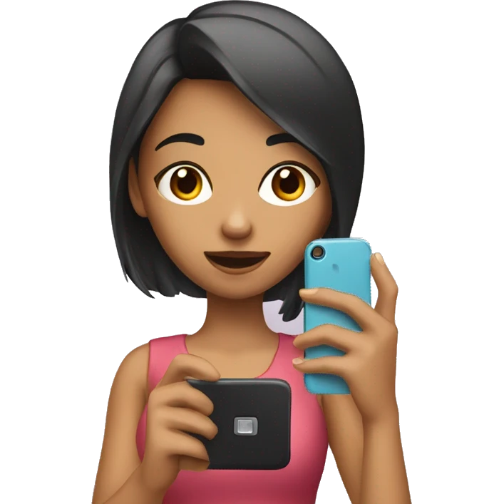 a girl with a phone making selfie emoji