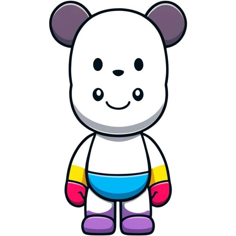 Bearbrick figure with KAWS style but with a cute happy smile, colorful bear-shaped collectible toy with articulated limbs emoji