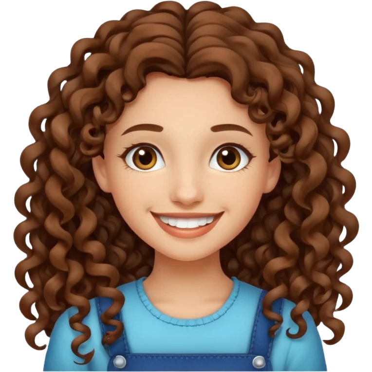 She has long brown curly hair a little black and a beautiful smile of braces emoji