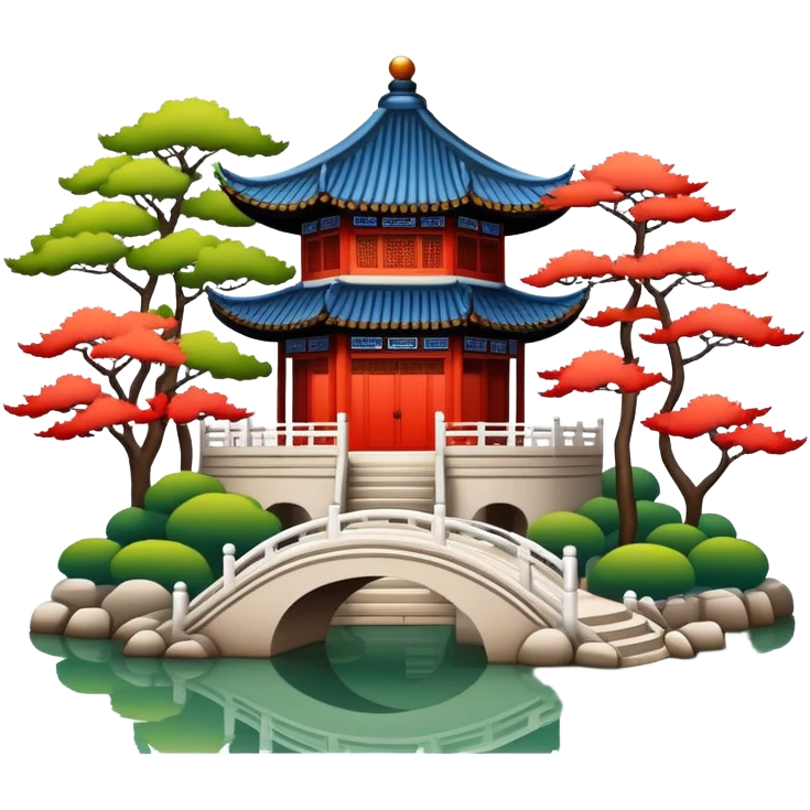 Suzhou classical garden with pavilion, simplified emoji style with bold outlines and bright colors, cartoon style traditional Chinese garden emoji