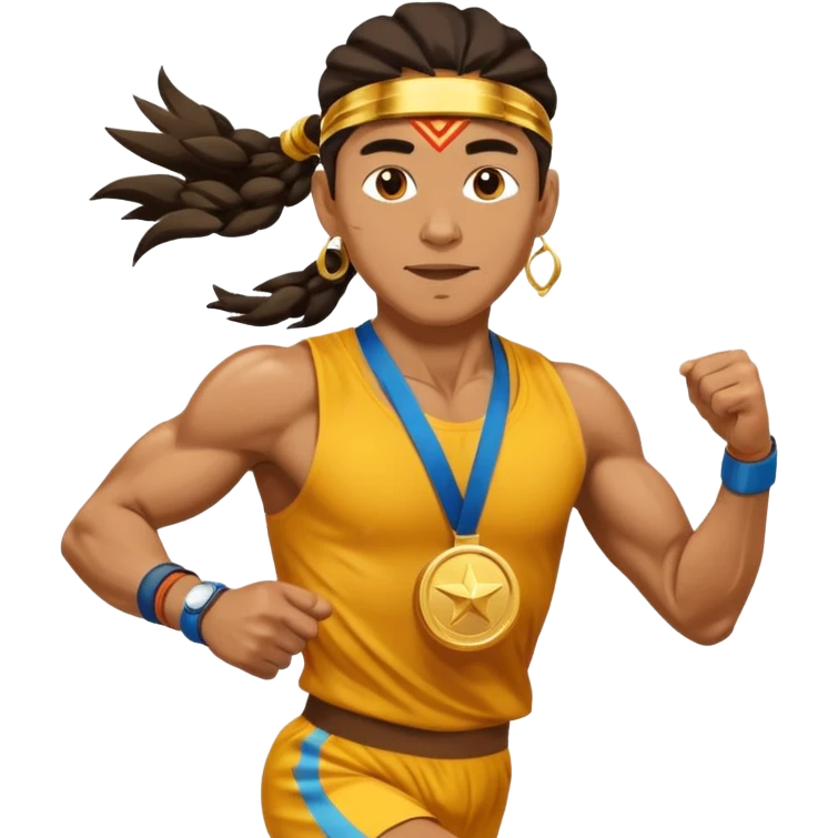 shaman picking running a marathon with gold medal emoji