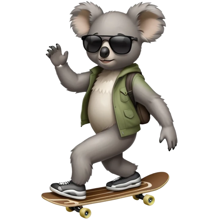 anthropomorphised koala in skater-style clothing wearing dark sunglasses walking upright emoji