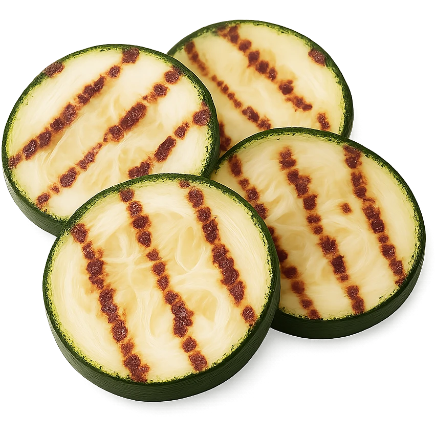 Realistic style grilled zucchini rounds, natural details, no background. emoji