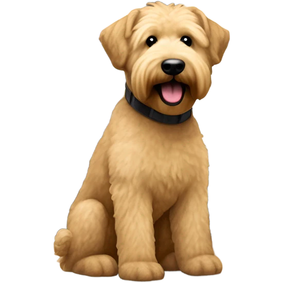 Wheaton Terrier Lighter color sitting on a oak wood flooring with a bay view window in the background  emoji