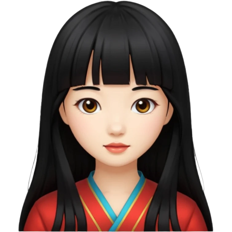 Pretty Chinese girl with long black hair and bang emoji