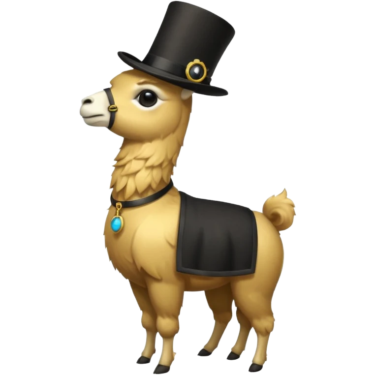 A small golden llama silhouette wearing a black top hat and a monocle full body shot emoji