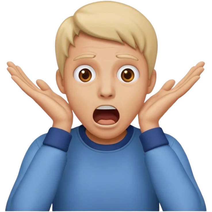 mouth open scared face with 2 hand stay on face, with clothes emoji
