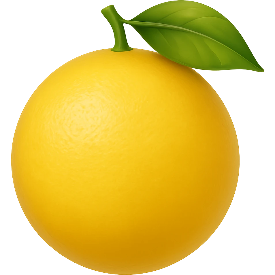 A single, inanimate lemon with a leaf, no facial features, in a transparent background, keep the style consistent with the original image. emoji
