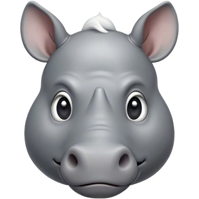 Cinematic Cute Rhinoceros Portrait Emoji, Head tilted playfully and inquisitively, featuring a rugged, glossy slate-gray hide with a gentle, rounded white horn and round, sparkling eyes filled with curious wonder, Simplified yet irresistibly adorable features, highly detailed, glowing with a warm, friendly glow, high shine, affectionate and mighty, stylized with a touch of ancient charm, bright and endearing, soft glowing outline, capturing the essence of a mischievous yet loving rhinoceros, so playful it feels like it could stomp out of the screen and into your arms! emoji