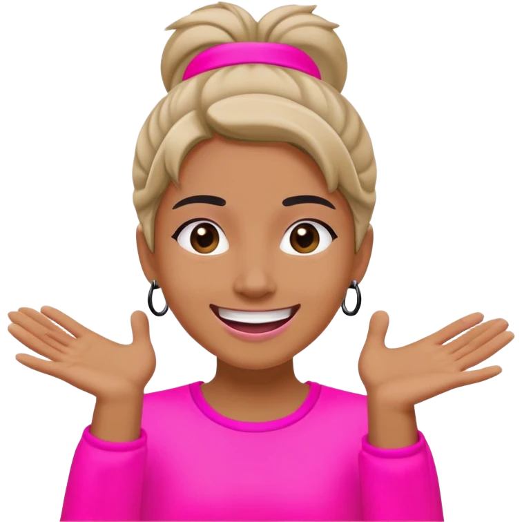 "A dancer in neon pink and black outfit with a smile and a look of surprise." emoji