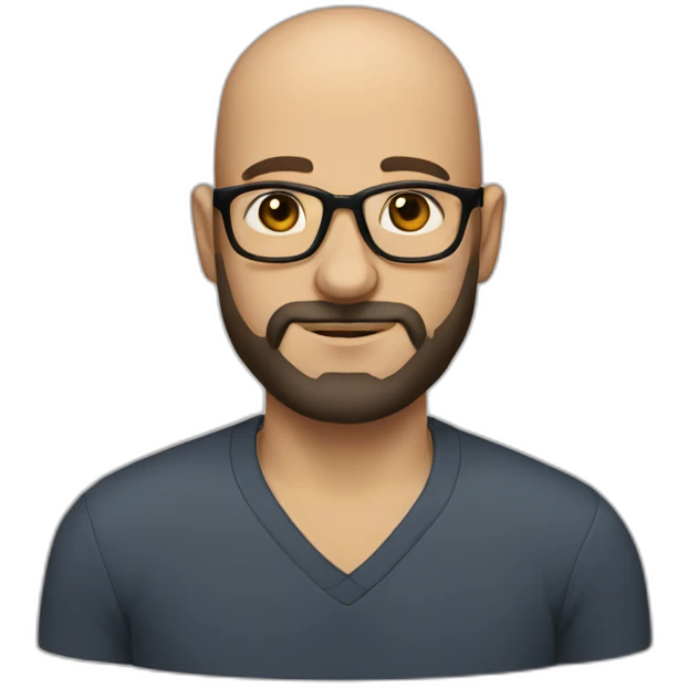 Almost bald dark haired 40 year old man with beard and glasses emoji