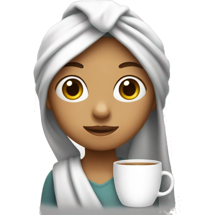 girl with towel on head and holding a mug emoji
