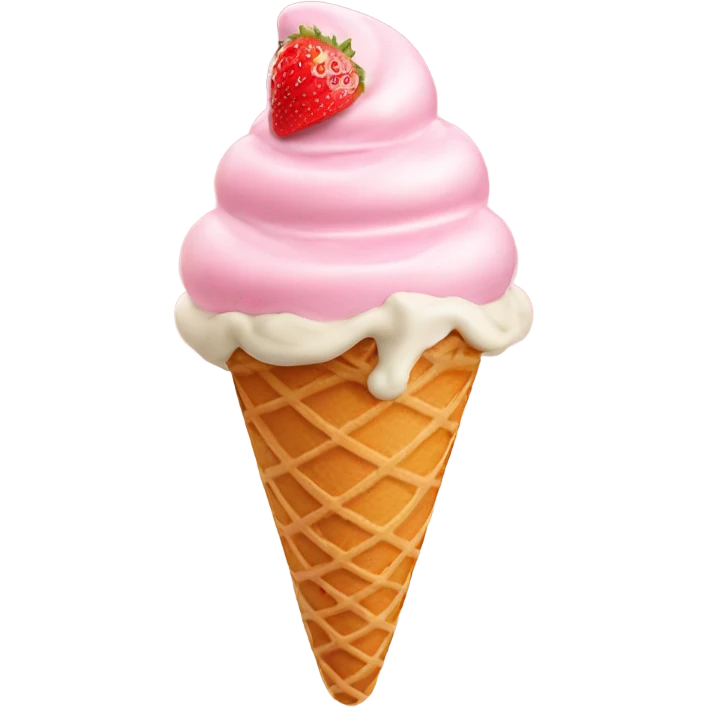 pretty light pink ice cream cone with strawberries emoji