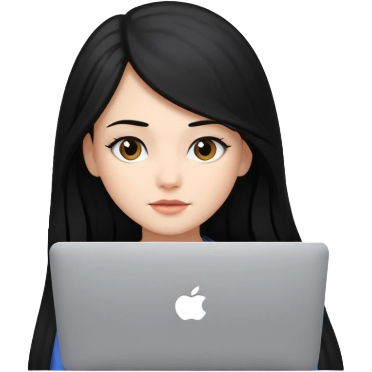 girl with black long hair working in a macbook  emoji