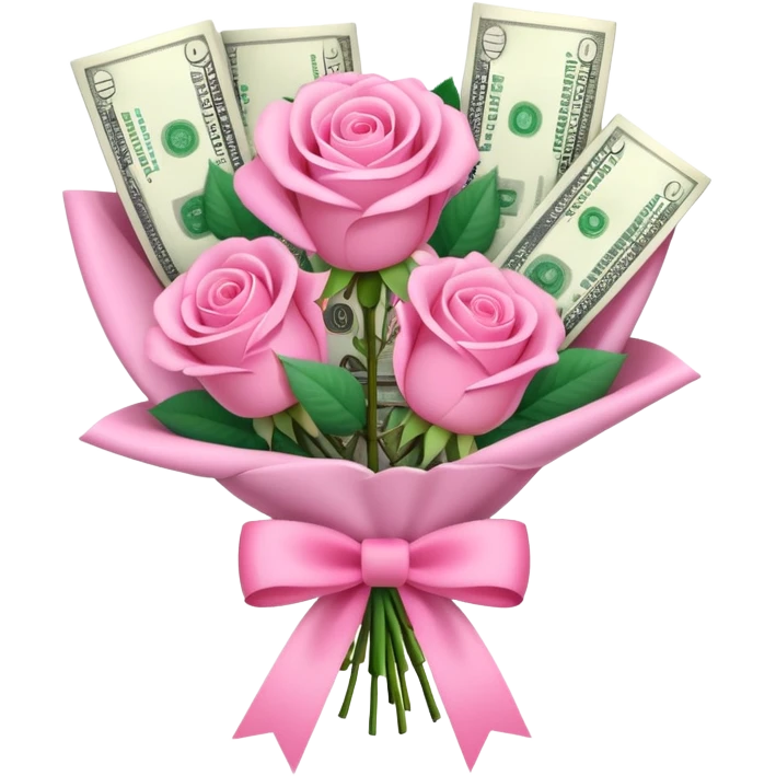 Bouquet of pink roses and money with pink bow emoji