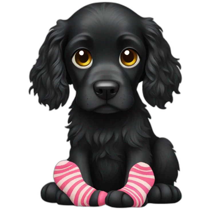 Black spaniel holding sock emoji